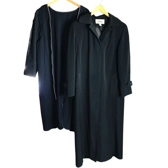Talbots Trench Over Coat Womens 6 Black Removable Zip Lining Velvet Lined Hood - Picture 1 of 12